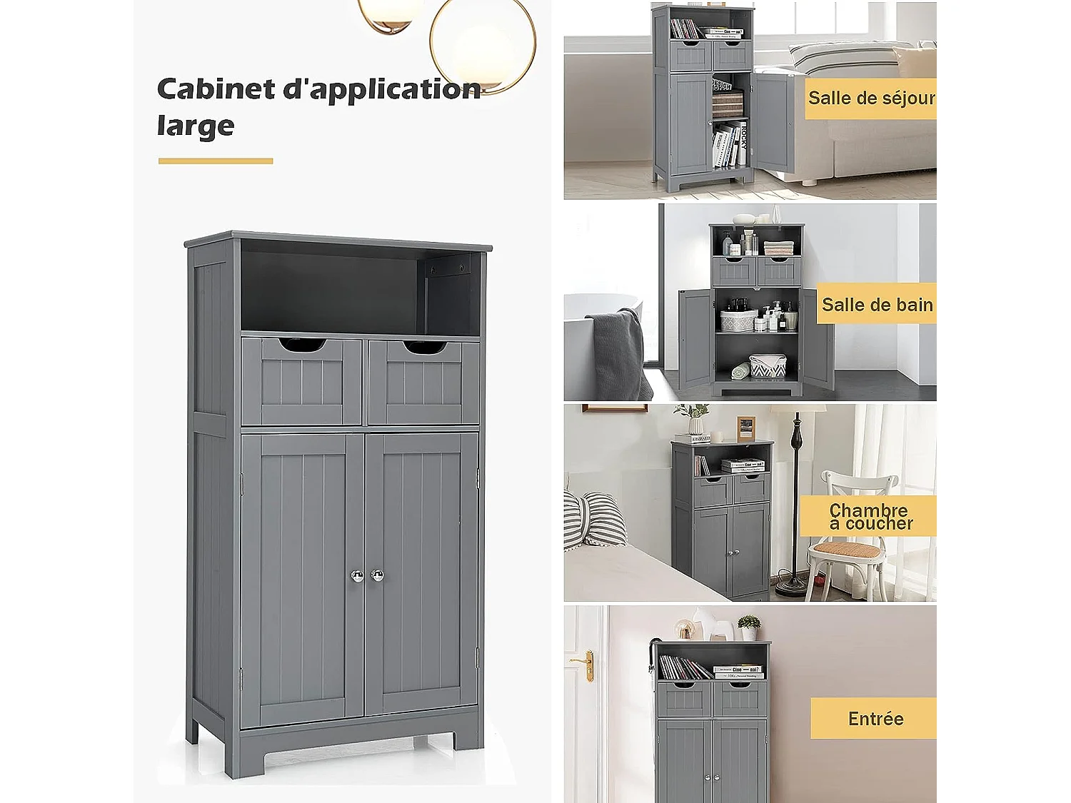 Meuble de rangement de salle de bain commode blanche de toilette/chambre 60 x 30 x 109 cm