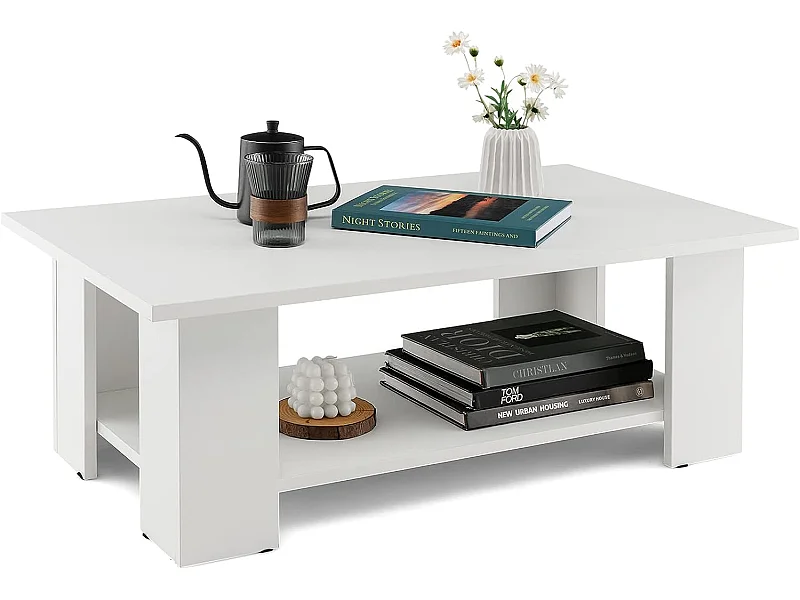 Table basse en bois avec compartiment ouvert, table d'appoint rectangulaire 90 x 52 x 32 cm, blanc