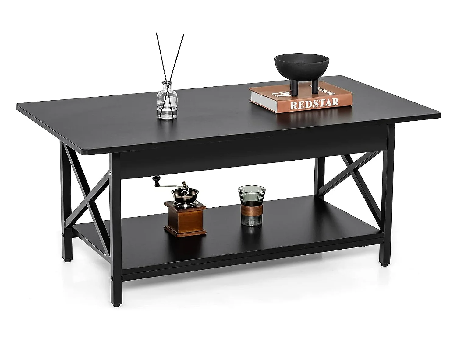 Table basse moderne à 2 niveaux, 110 x 60 x 48 cm