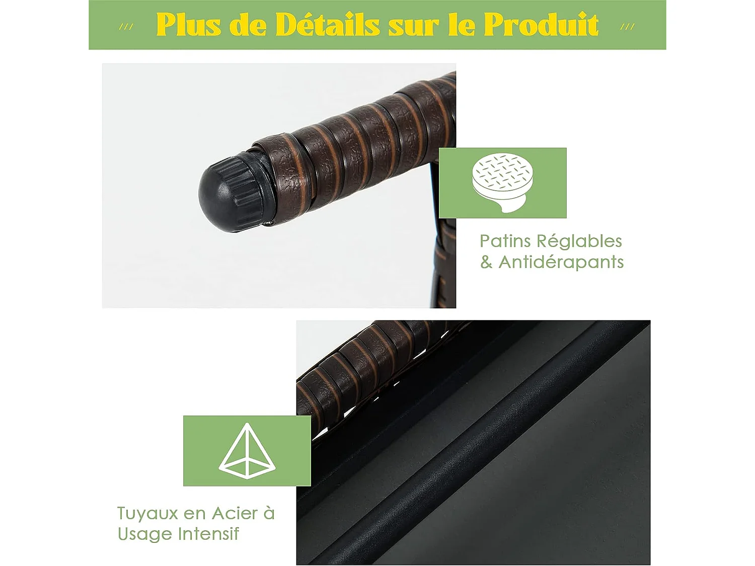 Table basse pliante en rotin,60 x 40 x 40 cm