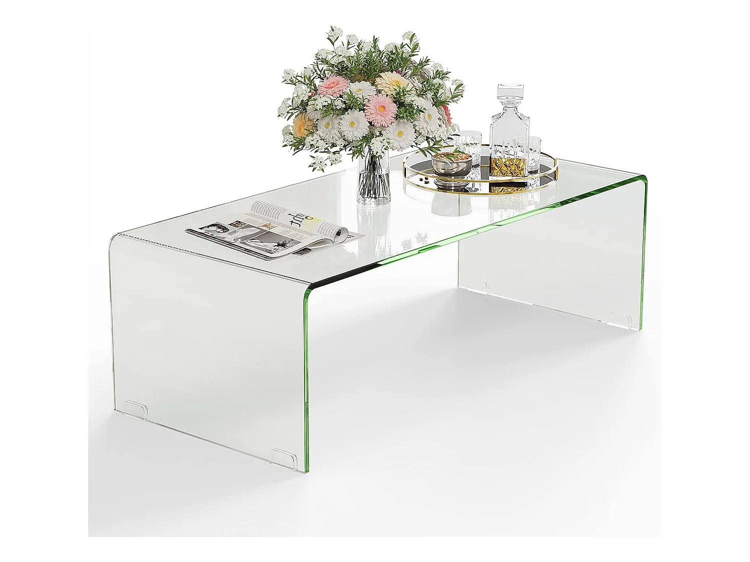 Table Basse Salon en Verre/Table d’Appoint Rectangulaire Forme de U
