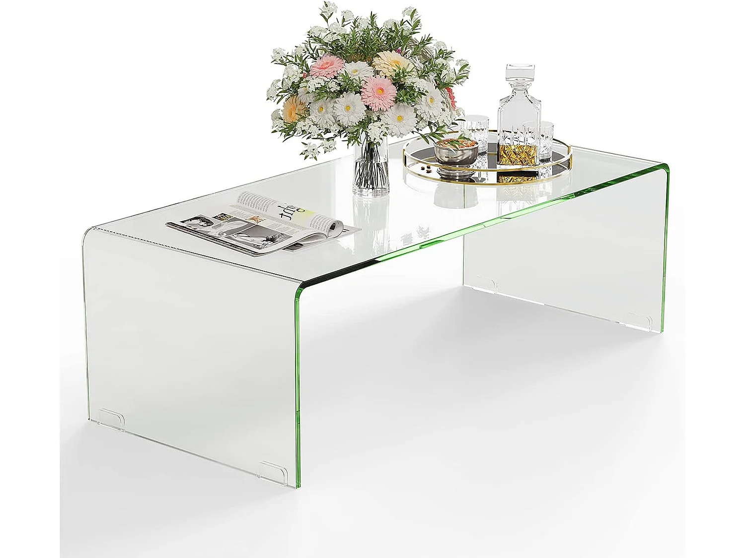 Table Basse Salon en Verre/Table d’Appoint Rectangulaire Forme de U