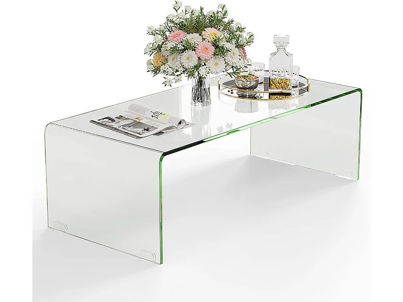 Table Basse Salon en Verre/Table d’Appoint Rectangulaire Forme de U