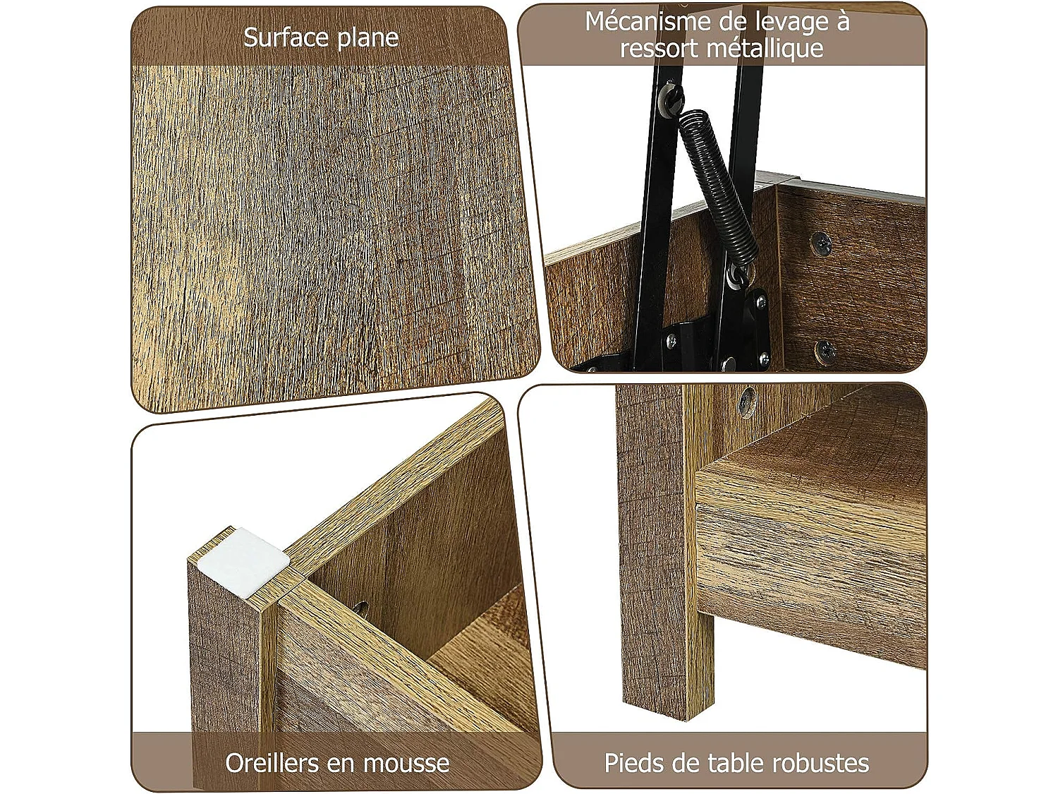 Table basse avec plateau relevable et espace de rangement caché,  ideal pour salon 109 x 47,5 x 50 cm