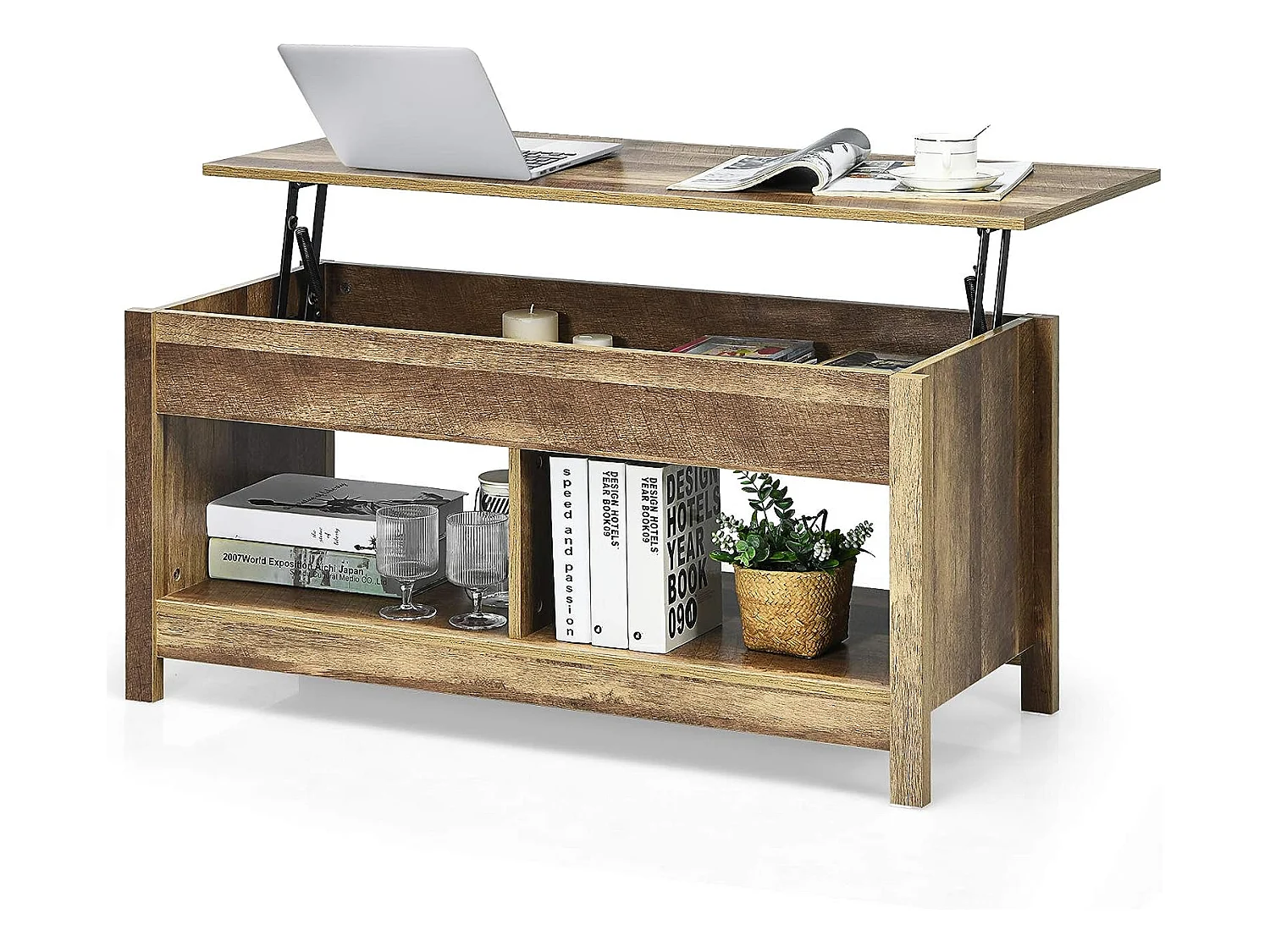 Salontafel met opklapbaar blad en verborgen opbergruimte, ideaal voor woonkamer 109 x 47,5 x 50 cm