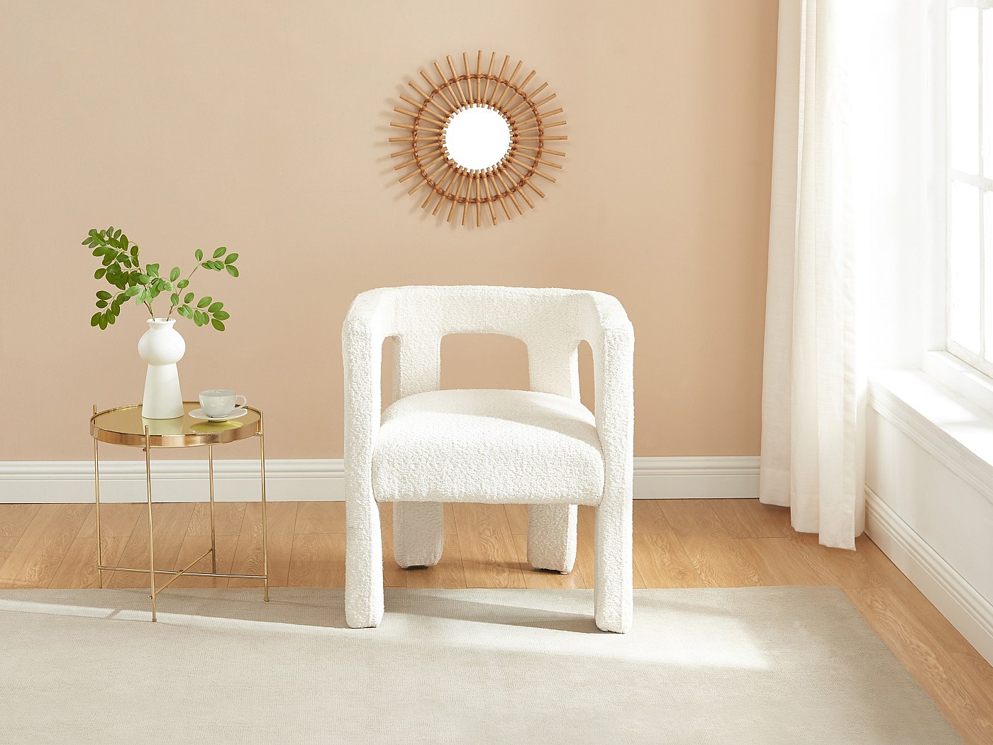 Fauteuil D'Appoint Moderne En Tissu Bouclette Blanc/Gris - Yaheetech - Dimensions 81x73.5x98 Cm - Neuf à Monter