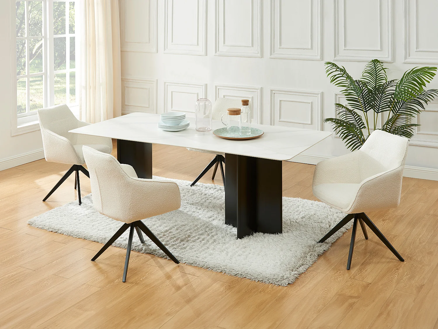 Esstisch - 8 Personen - Keramik & MDF - Marmor-Optik Weiß & Schwarz - SINAN