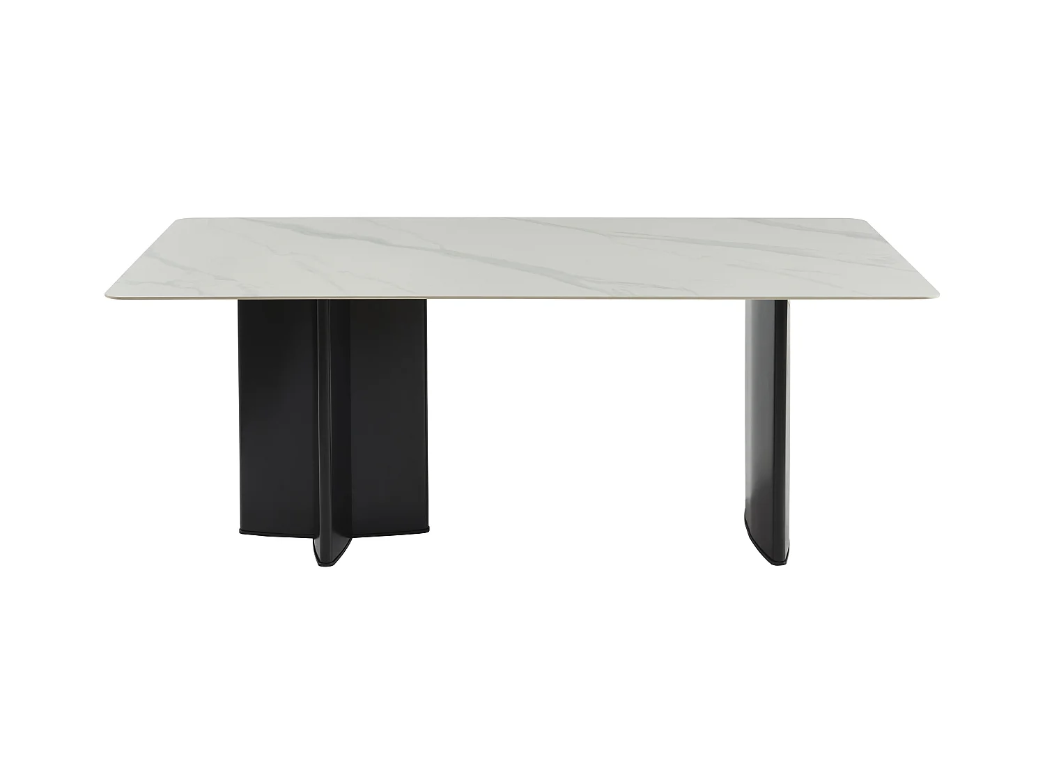 Table à manger 8 personnes en céramique et MDF - Effet marbre blanc et noir - SINAN