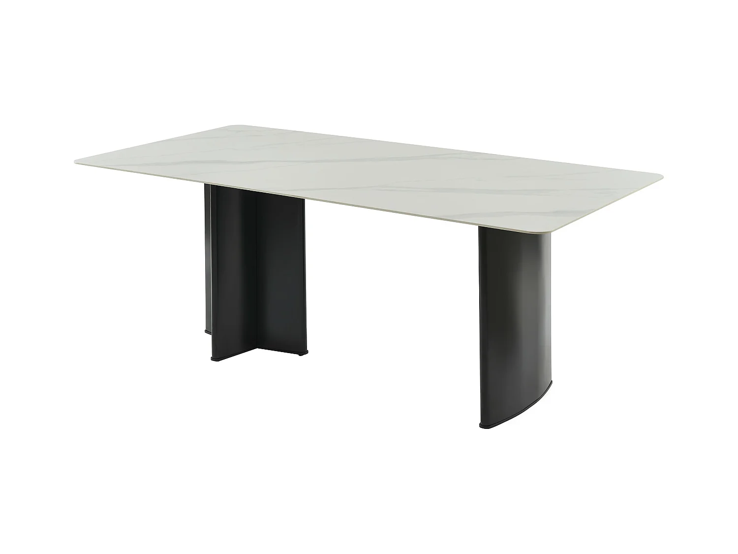 Table à manger 8 personnes en céramique et MDF - Effet marbre blanc et noir - SINAN