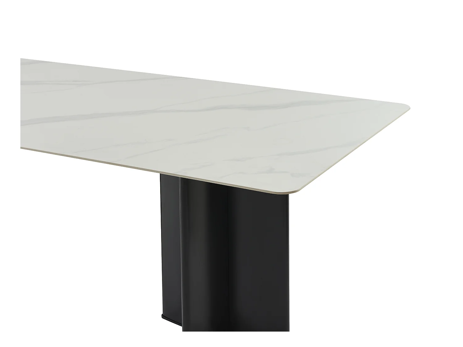 Table à manger 8 personnes en céramique et MDF - Effet marbre blanc et noir - SINAN