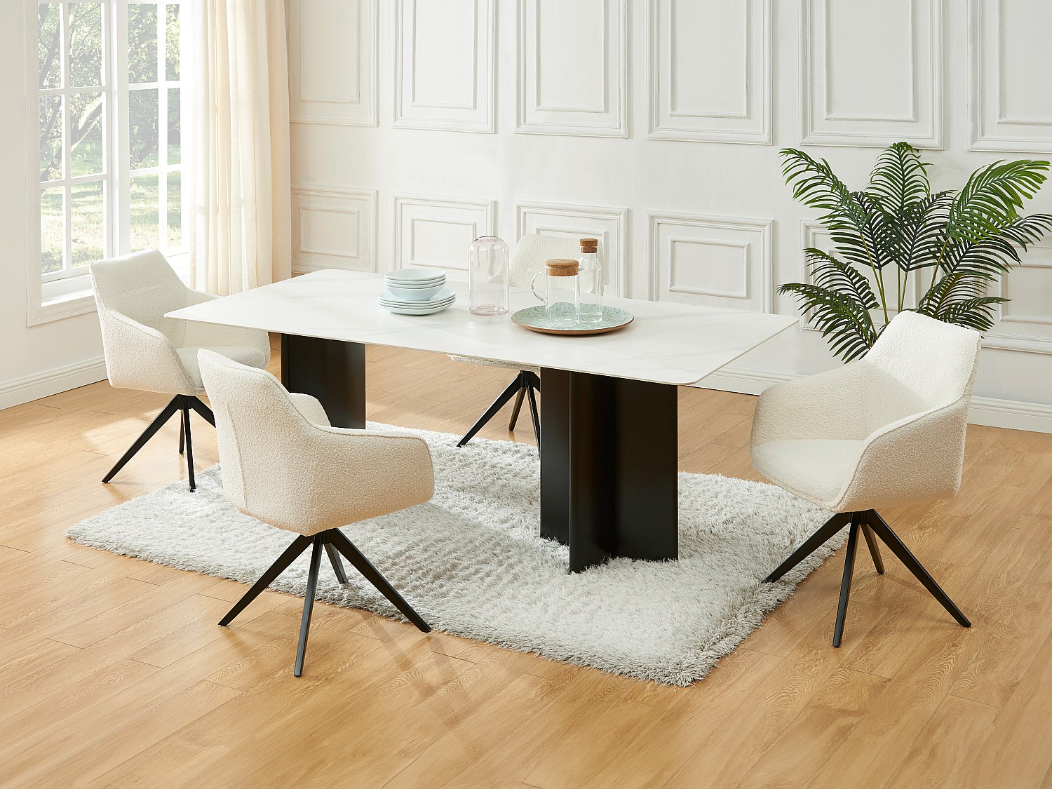 Esstisch - 8 Personen - Keramik & MDF - Marmor-Optik Weiß & Schwarz - SINAN günstig online kaufen