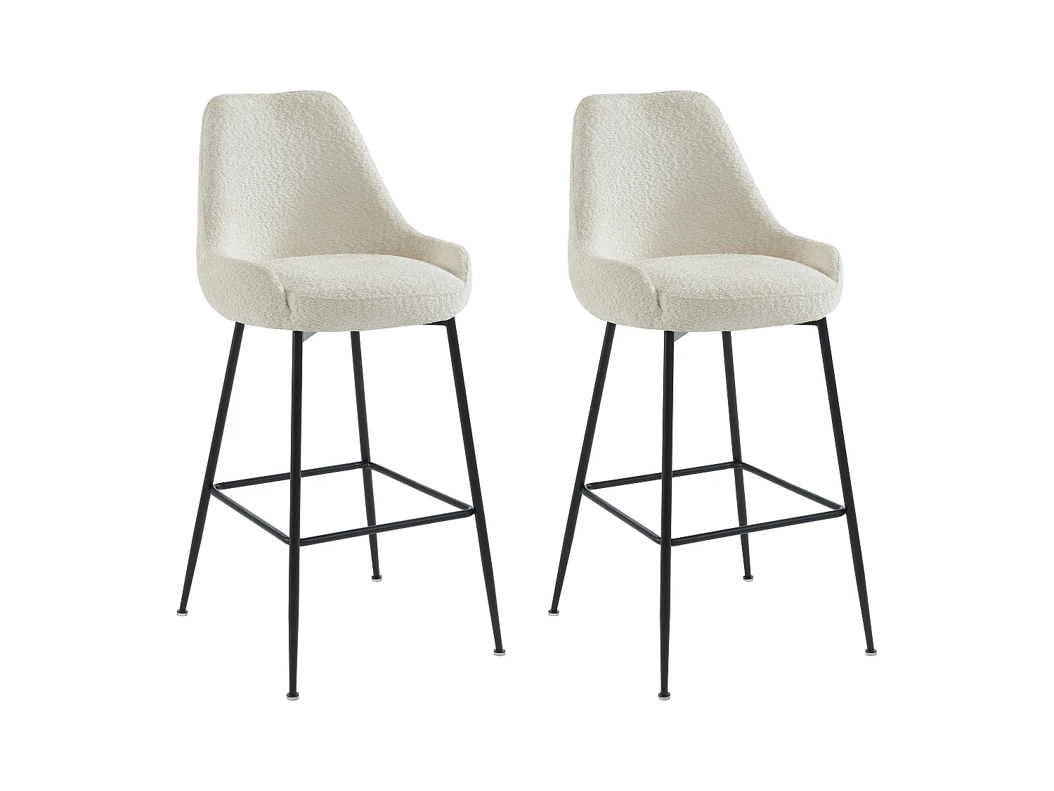 Lot de 2 tabourets de bar en tissu bouclette et métal noir - Blanc - TOYBA de Pascal Morabito