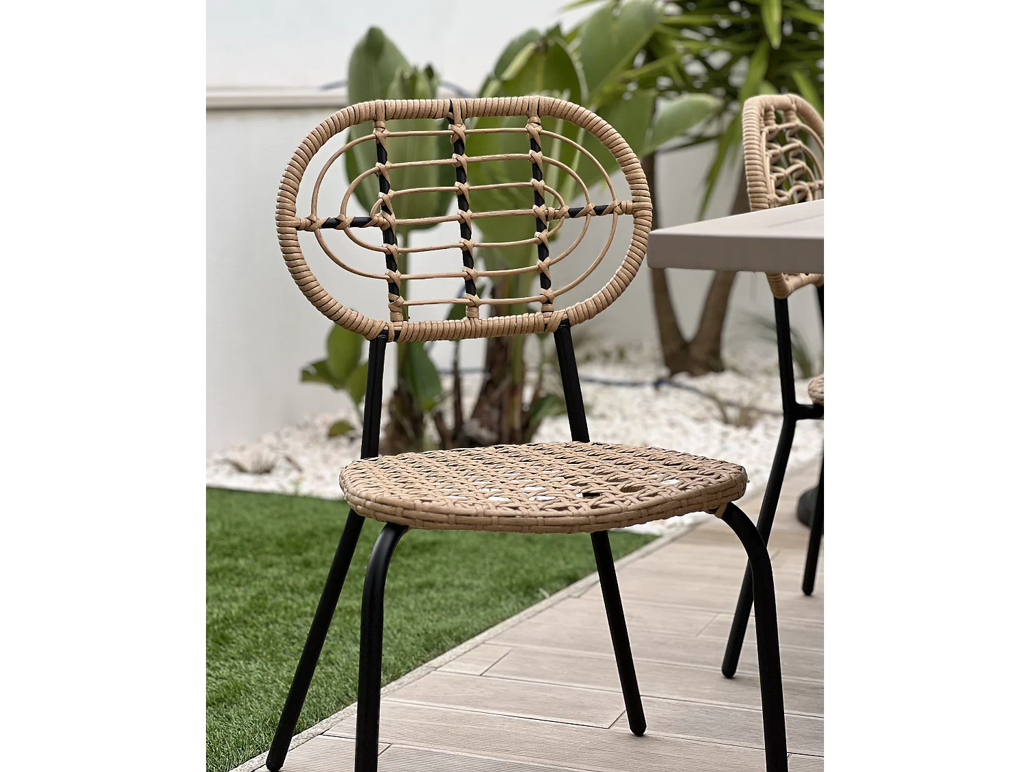 Gartenstuhl 4er Set PRATELLO Polyrattan Naturfarben
