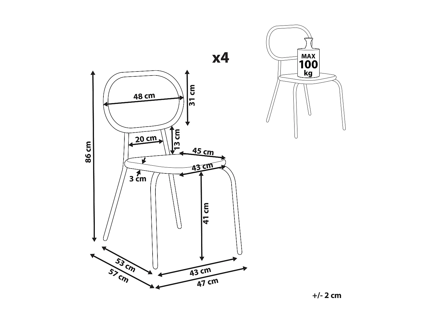 Conjunto de 4 cadeiras de jardim PRATELLO Natural