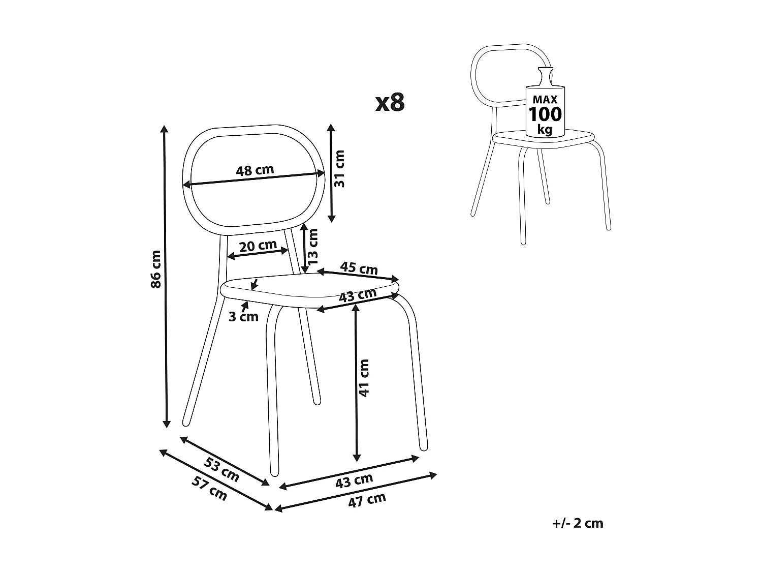Conjunto de 8 cadeiras PRATELLO Natural