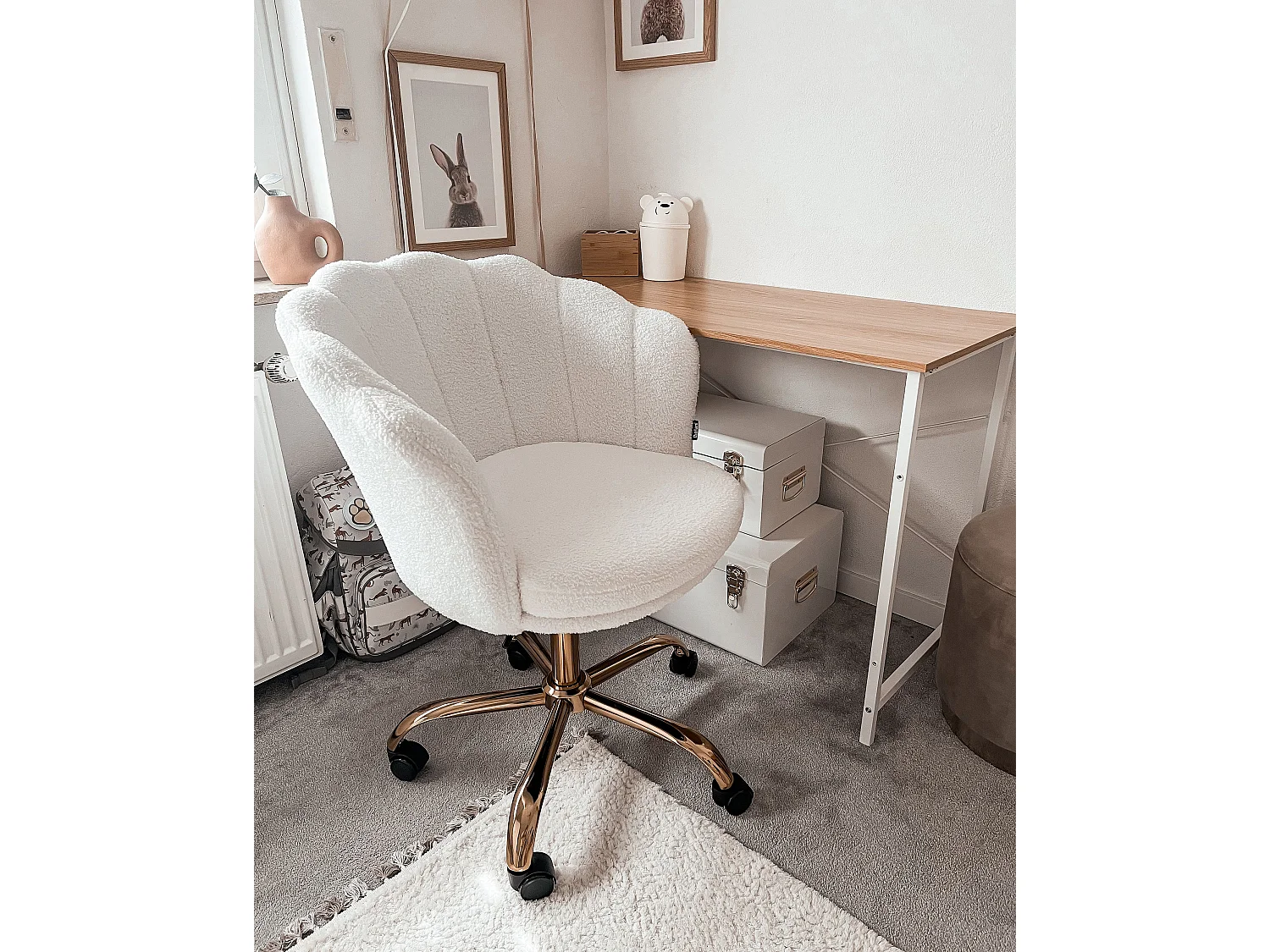 Chaise de bureau MONTICELLO Bouclé Blanc