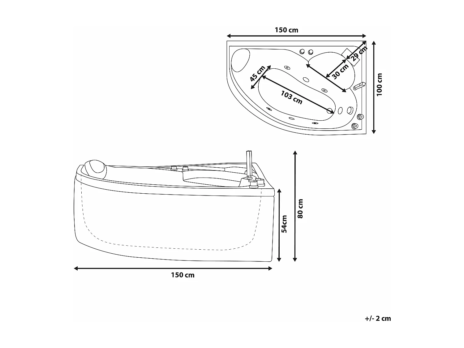 Hoek bubbelbad met LED NEIVA Linkerzijde 150 x 100 cm Wit