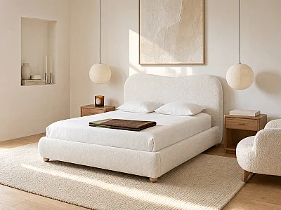 Bed met opbergruimte, 160 x 200 cm - Boucléstof - Wit - VANARI