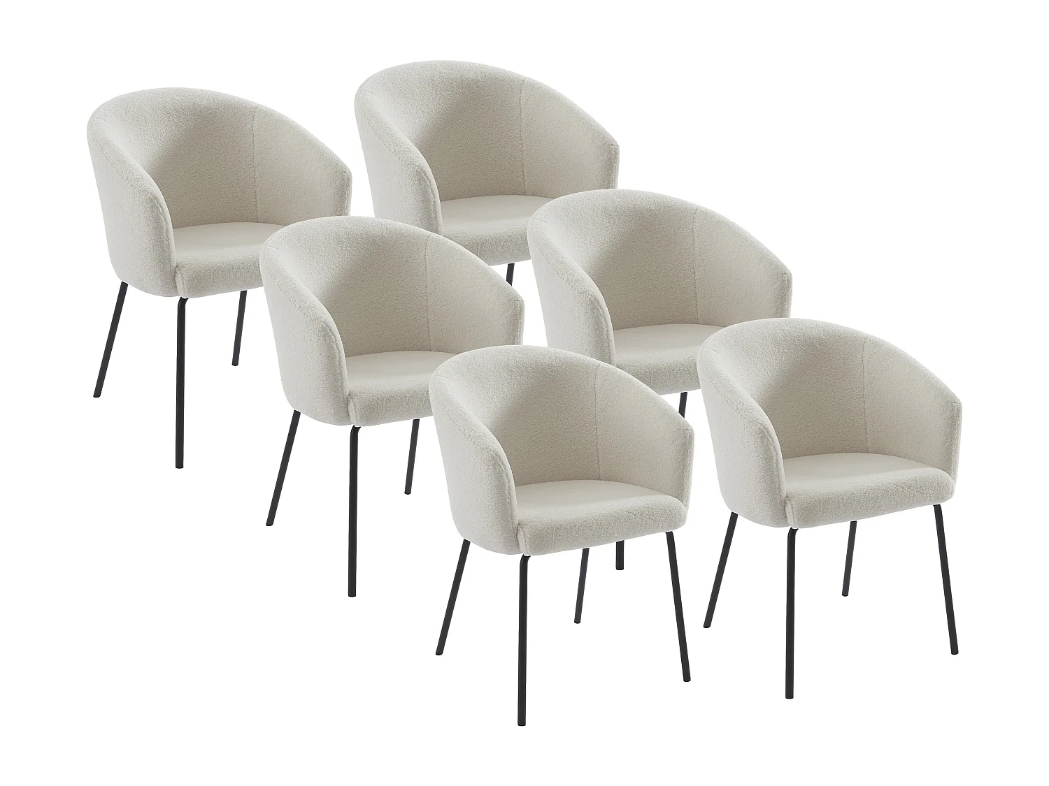 Lot de 6 chaises avec accoudoirs en tissu bouclette et métal - Crème - MORONI de Pascal MORABITO
