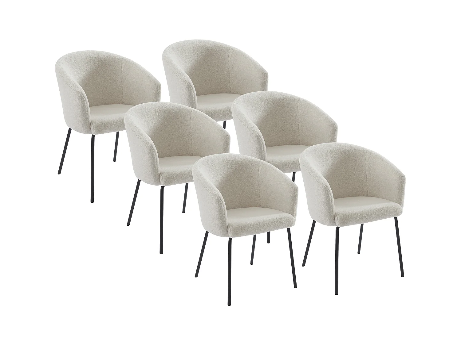 Set van 6 stoelen met armleuningen van boucléstof en metaal - Crèmewit - MORONI van Pascal MORABITO