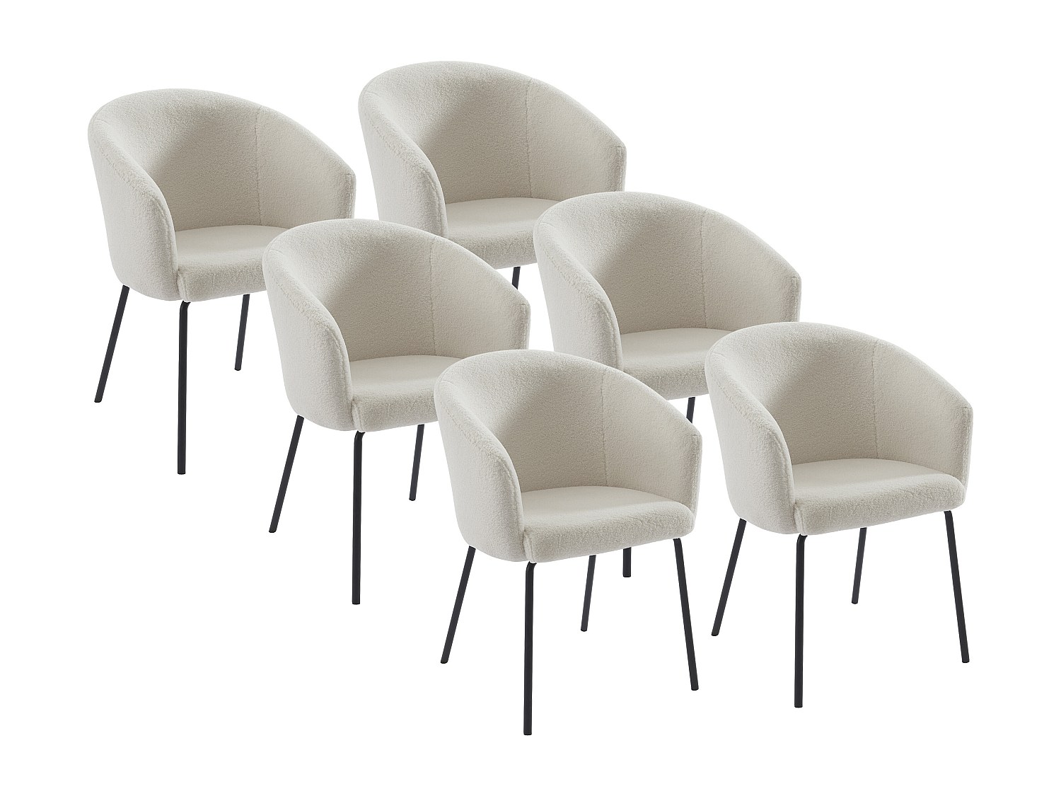 Stuhl mit Armlehnen 6er-Set - Bouclé-Stoff & Metall - Cremefarben - MORONI günstig online kaufen