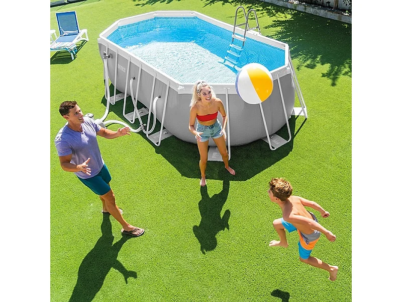 Piscina oval acima do solo 503x274x122cm com bomba, escada e acessórios