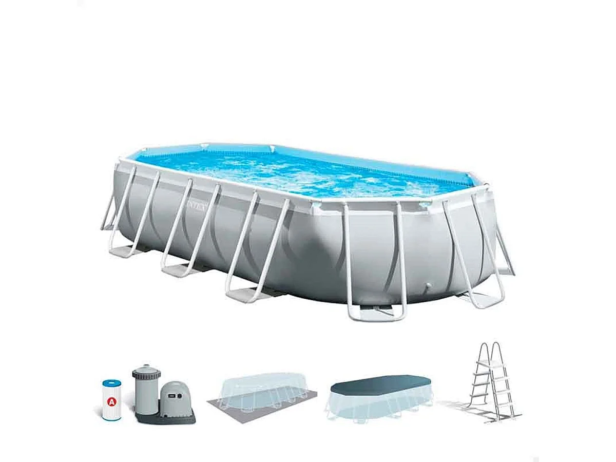 Piscina oval acima do solo 503x274x122cm com bomba, escada e acessórios