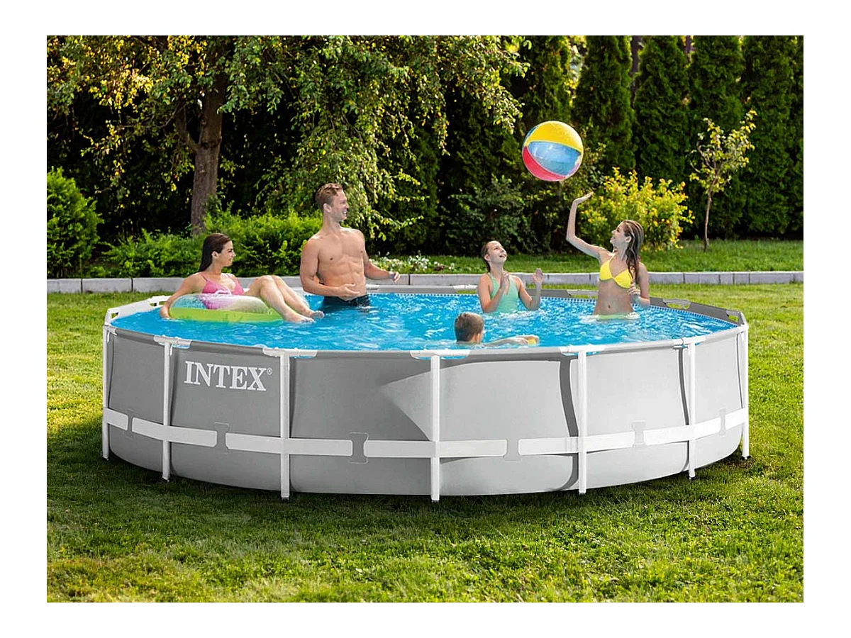 Intex 26724NP – Runder Prisma Frame-Pool mit Filterpumpe, Leiter und Planen, 457 x 107 cm