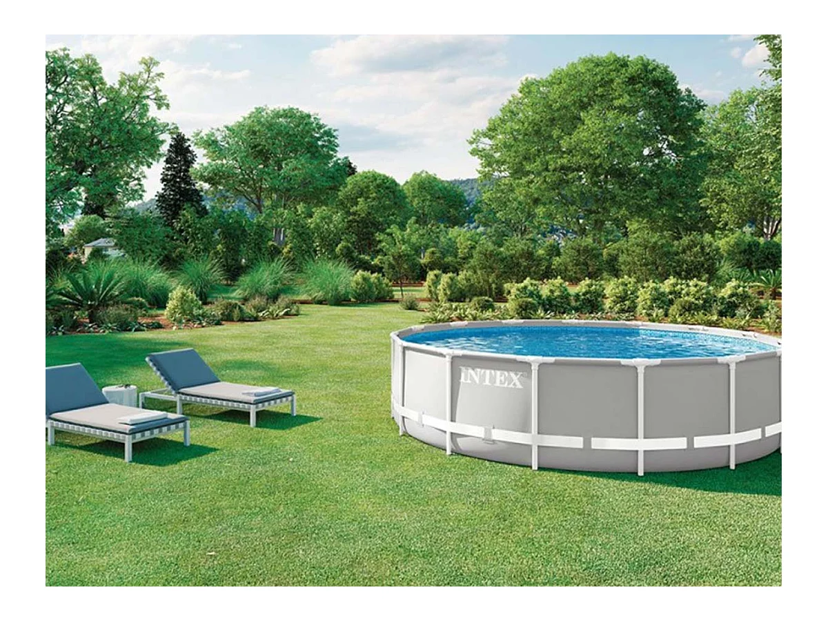Intex 26724NP – Runder Prisma Frame-Pool mit Filterpumpe, Leiter und Planen, 457 x 107 cm