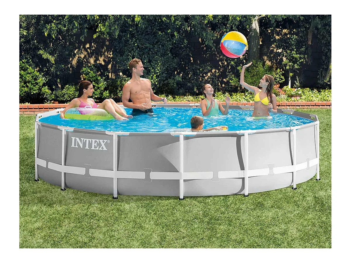 Intex 26724NP – Runder Prisma Frame-Pool mit Filterpumpe, Leiter und Planen, 457 x 107 cm