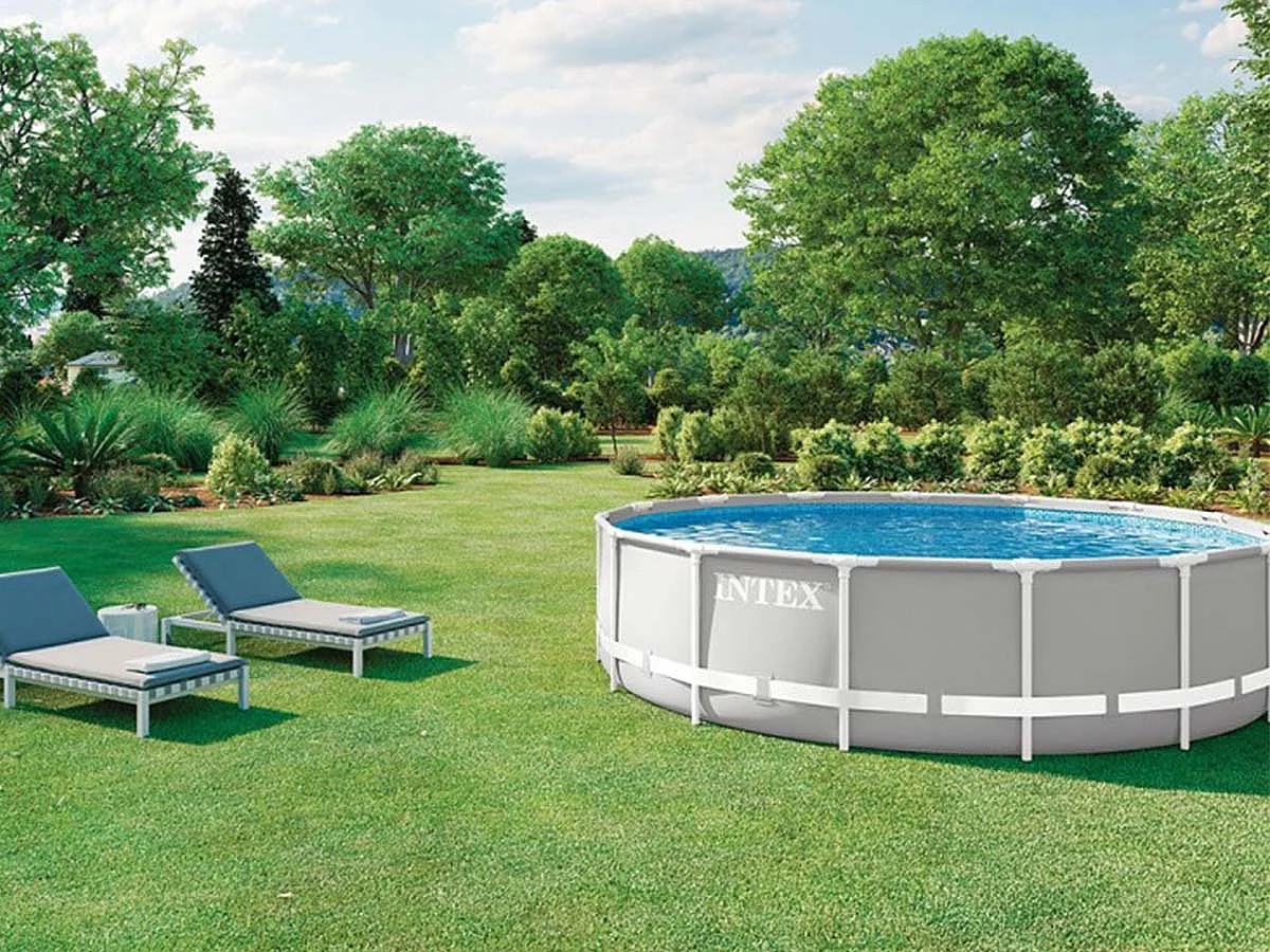 Intex 26724NP - Piscina redonda Prisma Frame com bomba filtro, escada e lençóis, 457x107 cm