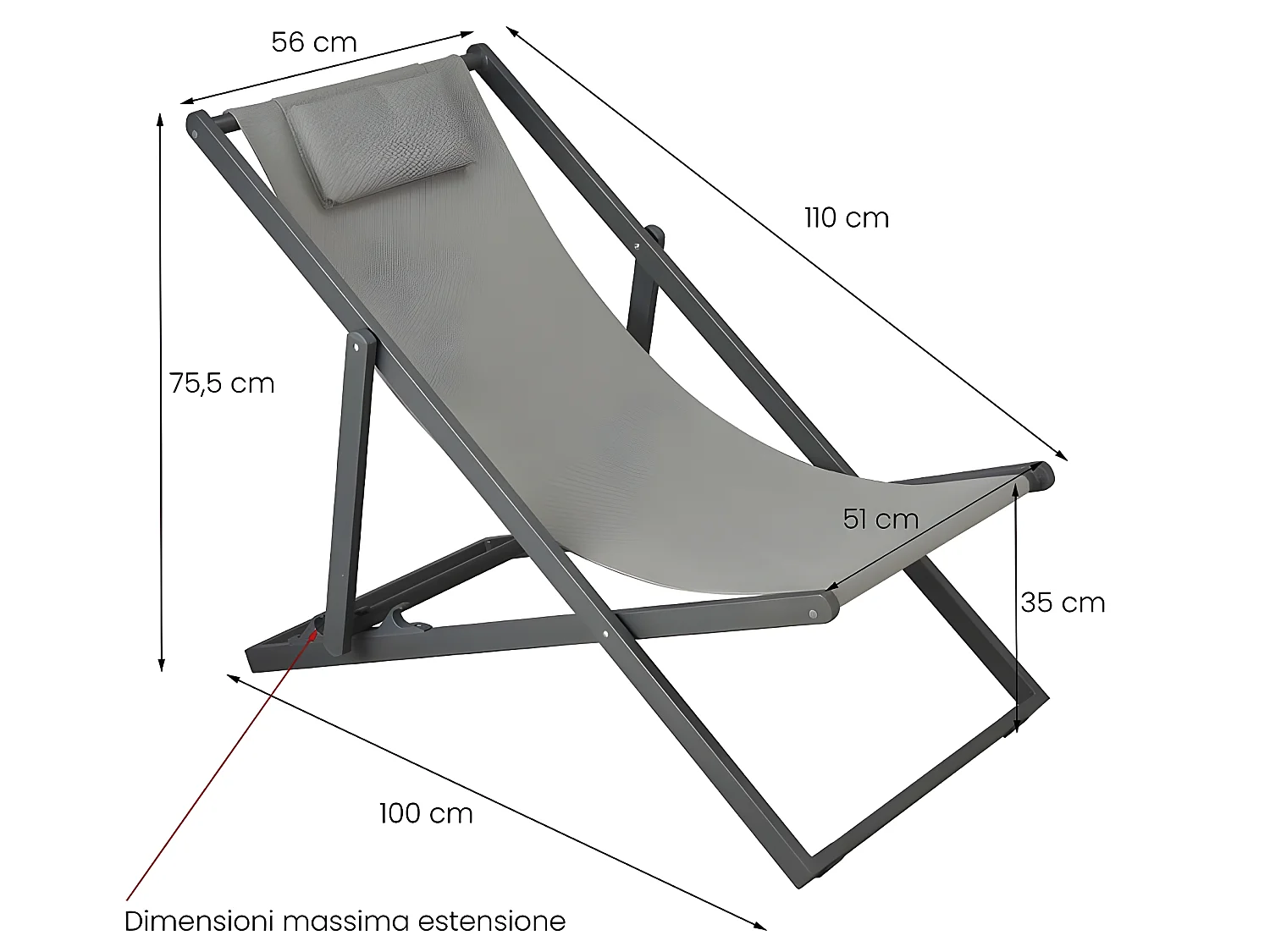 Estosa - Chaise longue de jardin pliante Gilda Grey