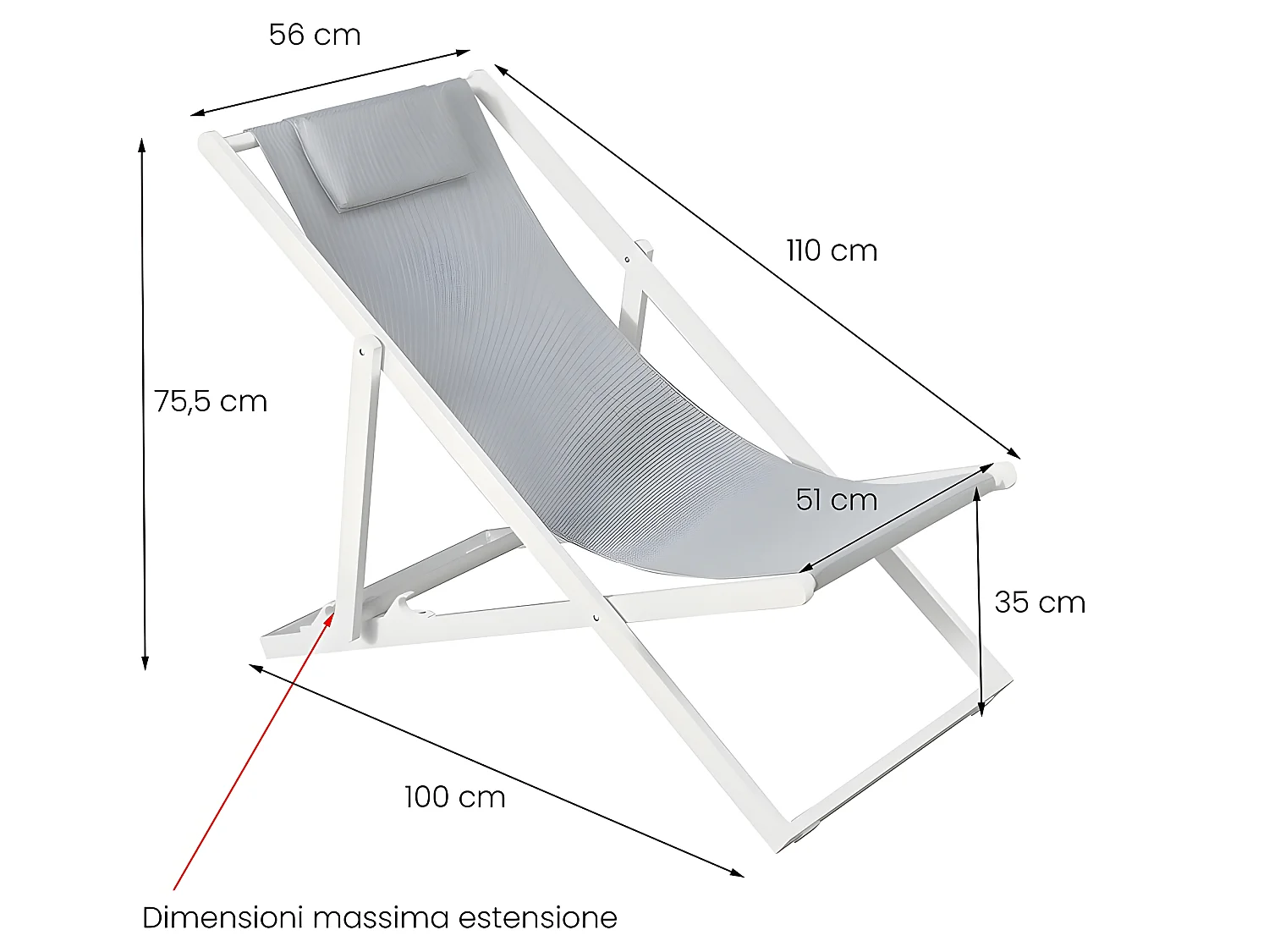 Estosa - Transat de jardin pliant Gilda Blanc