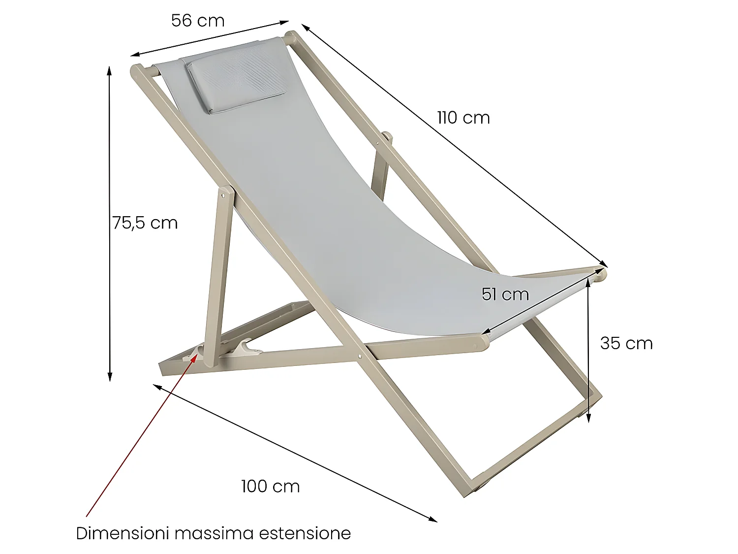 Estosa - Chaise longue d'extérieur pliante Gilda Ecru