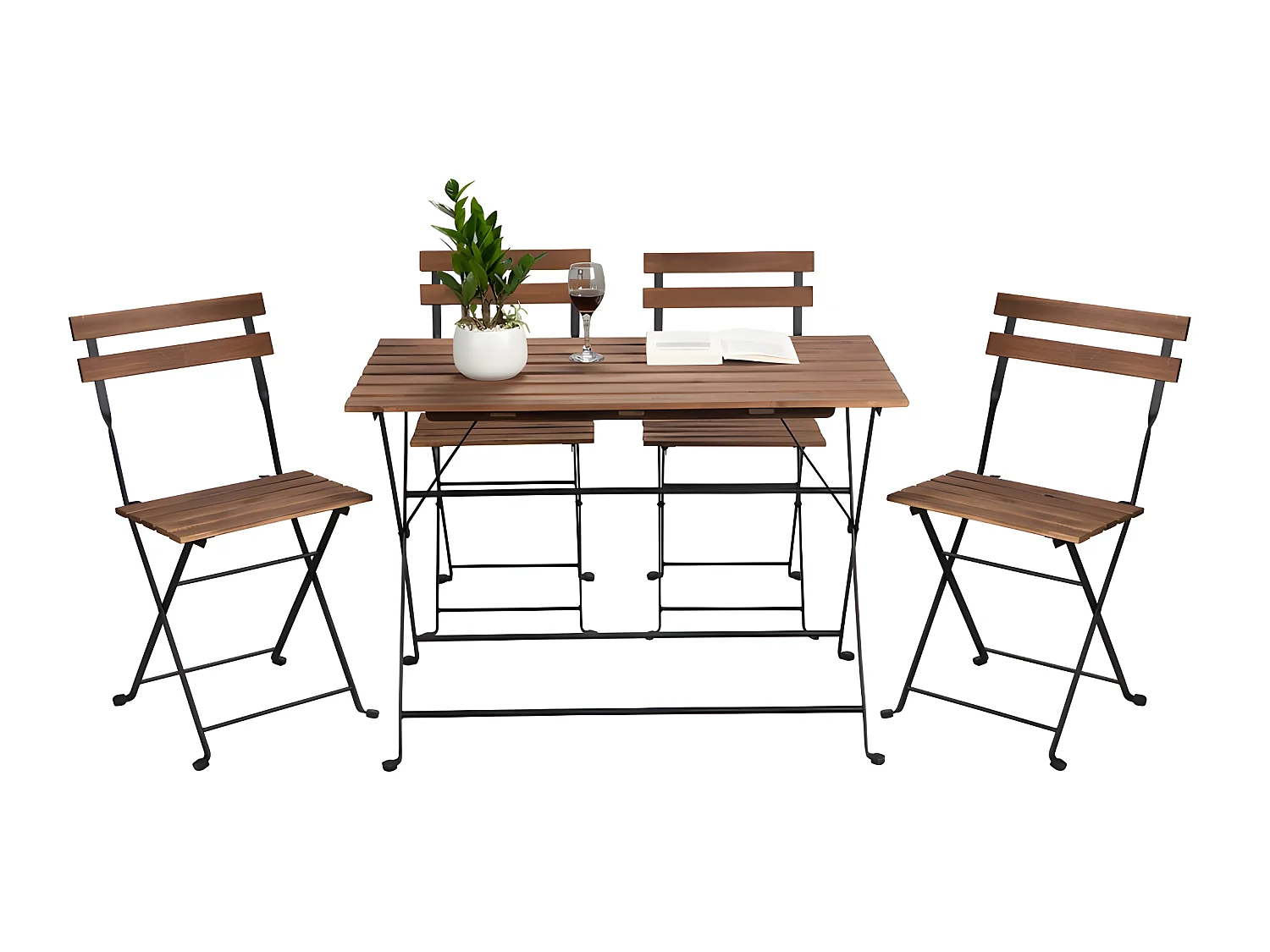 Estosa - Ensemble table de jardin modèle Bistrot noire et quatre chaises