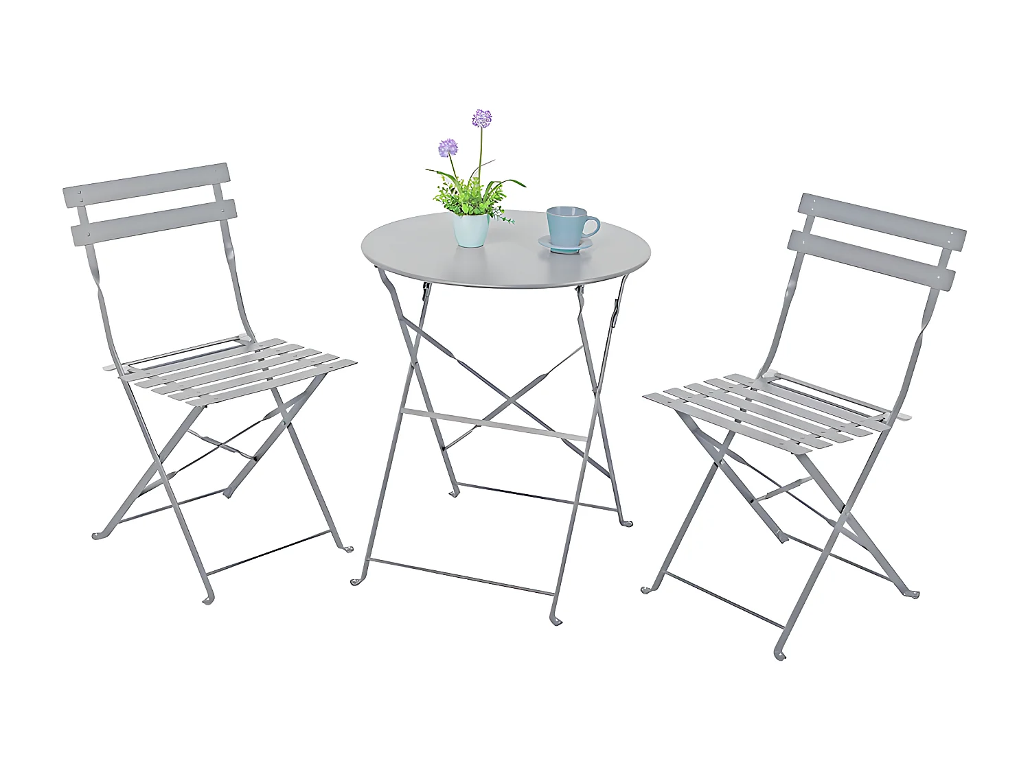 Estosa - Balkonset met grijze Dalia opvouwbare stalen stoelen en tafel