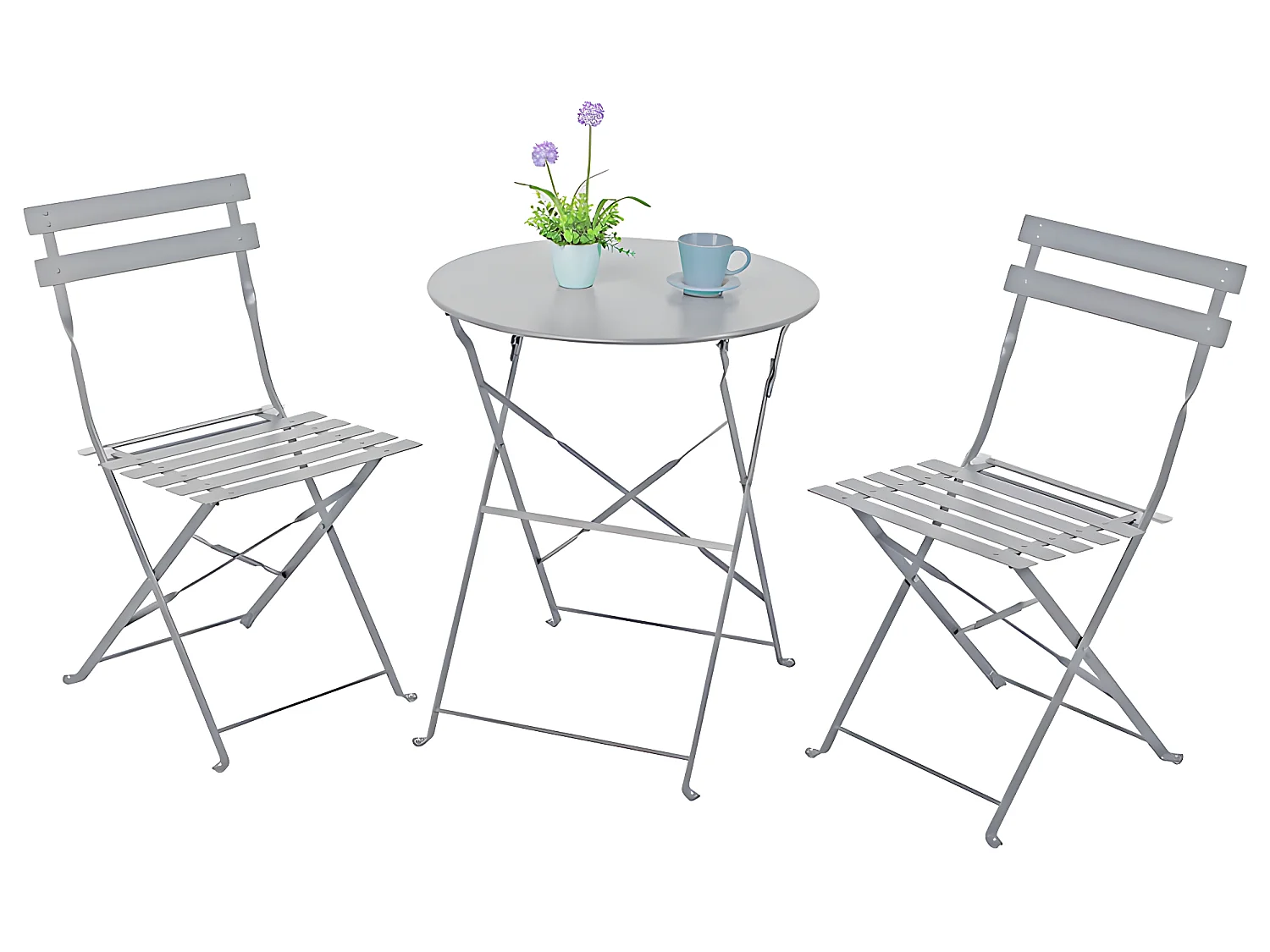 Estosa - Ensemble de balcon avec chaises et table pliantes en acier Dalia gris