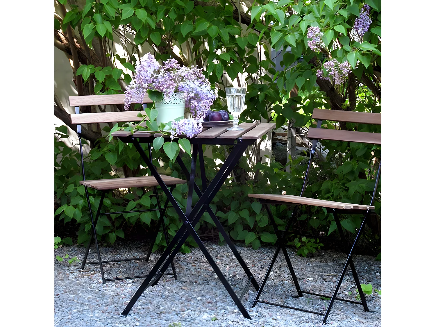 Estosa - Ensemble table basse et deux chaises de jardin modèle Bistrot