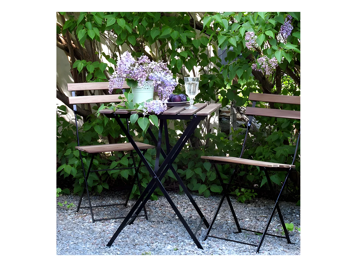 Estosa - Ensemble table basse et deux chaises de jardin modèle Bistrot