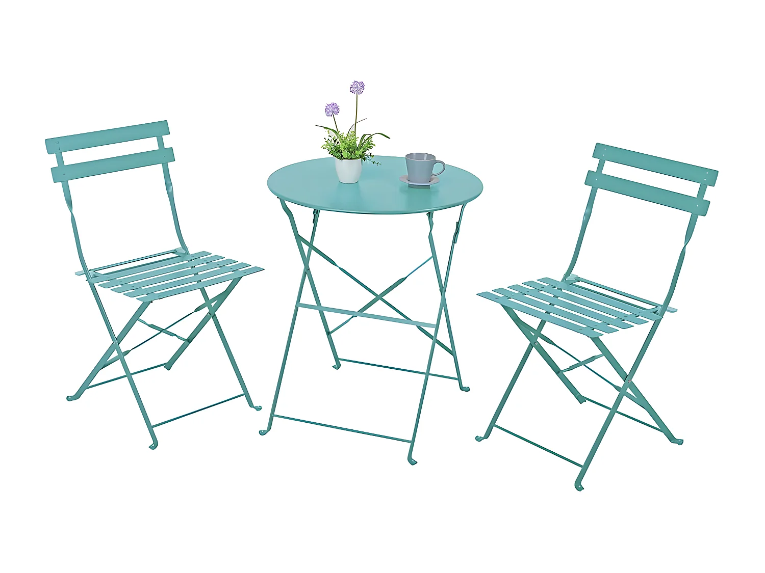 Estosa - Ensemble table et chaises de jardin pliantes en acier bleu Dalia