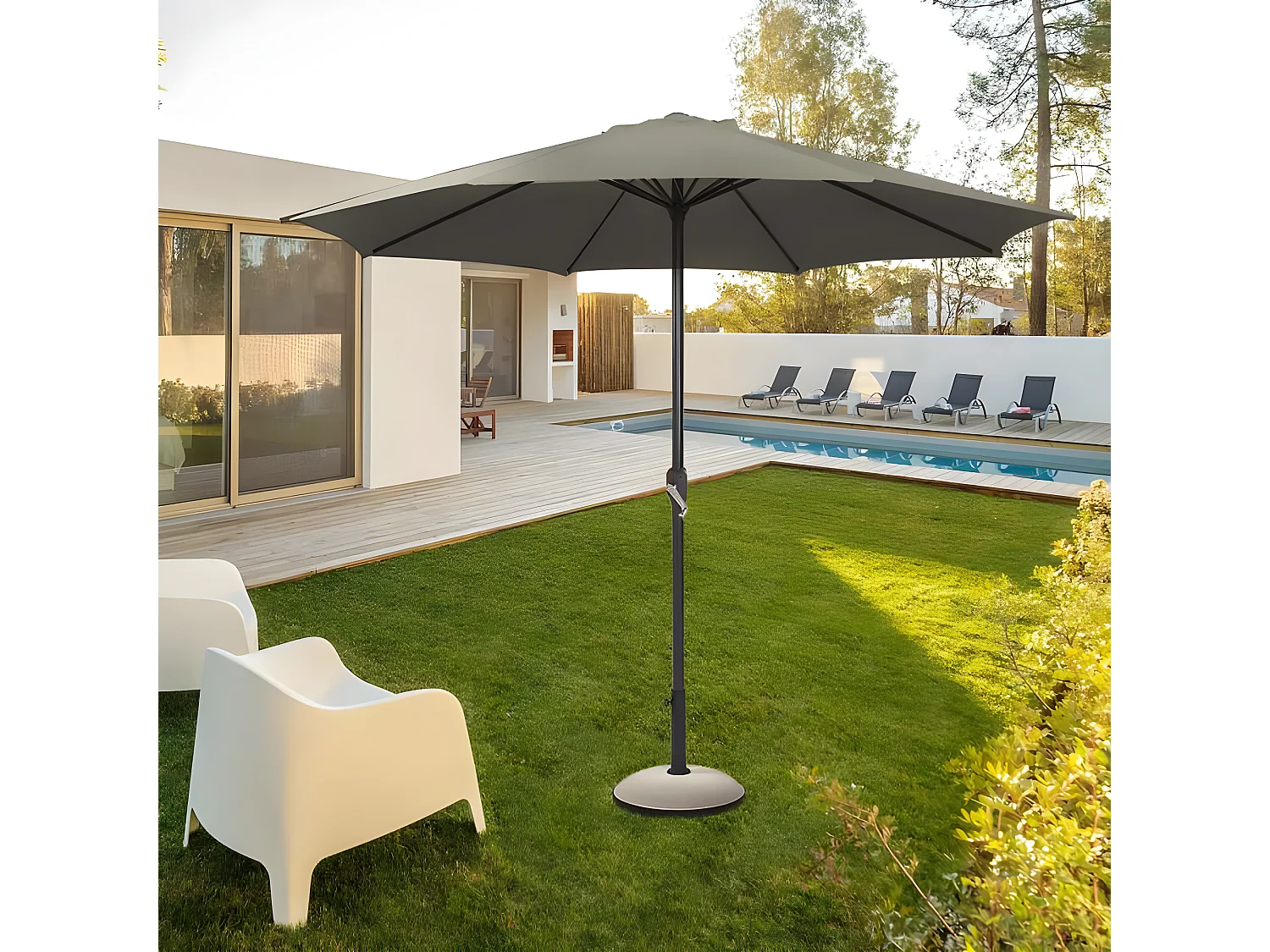 Estosa - Kela parasol met centrale paal en diameter 270 cm Grijs