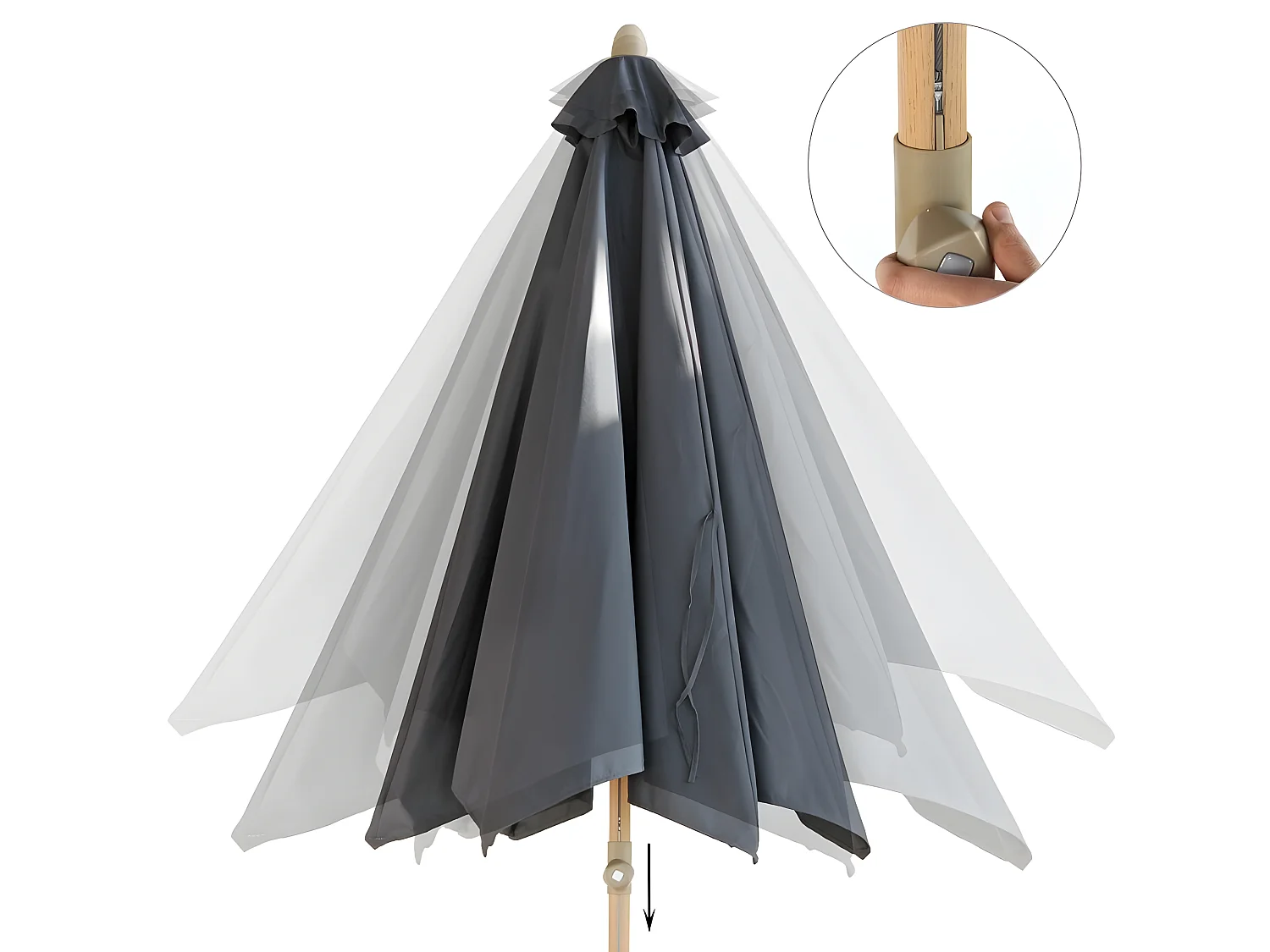 Estosa - Parasol de jardin en aluminium avec mât central en bois noir 3m