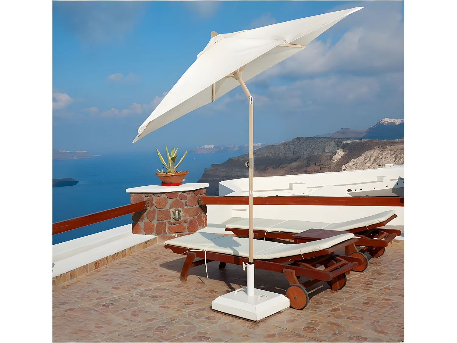 Estosa - Parasol d'extérieur effet bois avec mât central Wood beige 3m