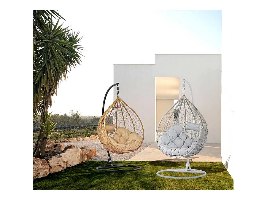 Fauteuil à bascule suspendu de jardin rond avec coussin