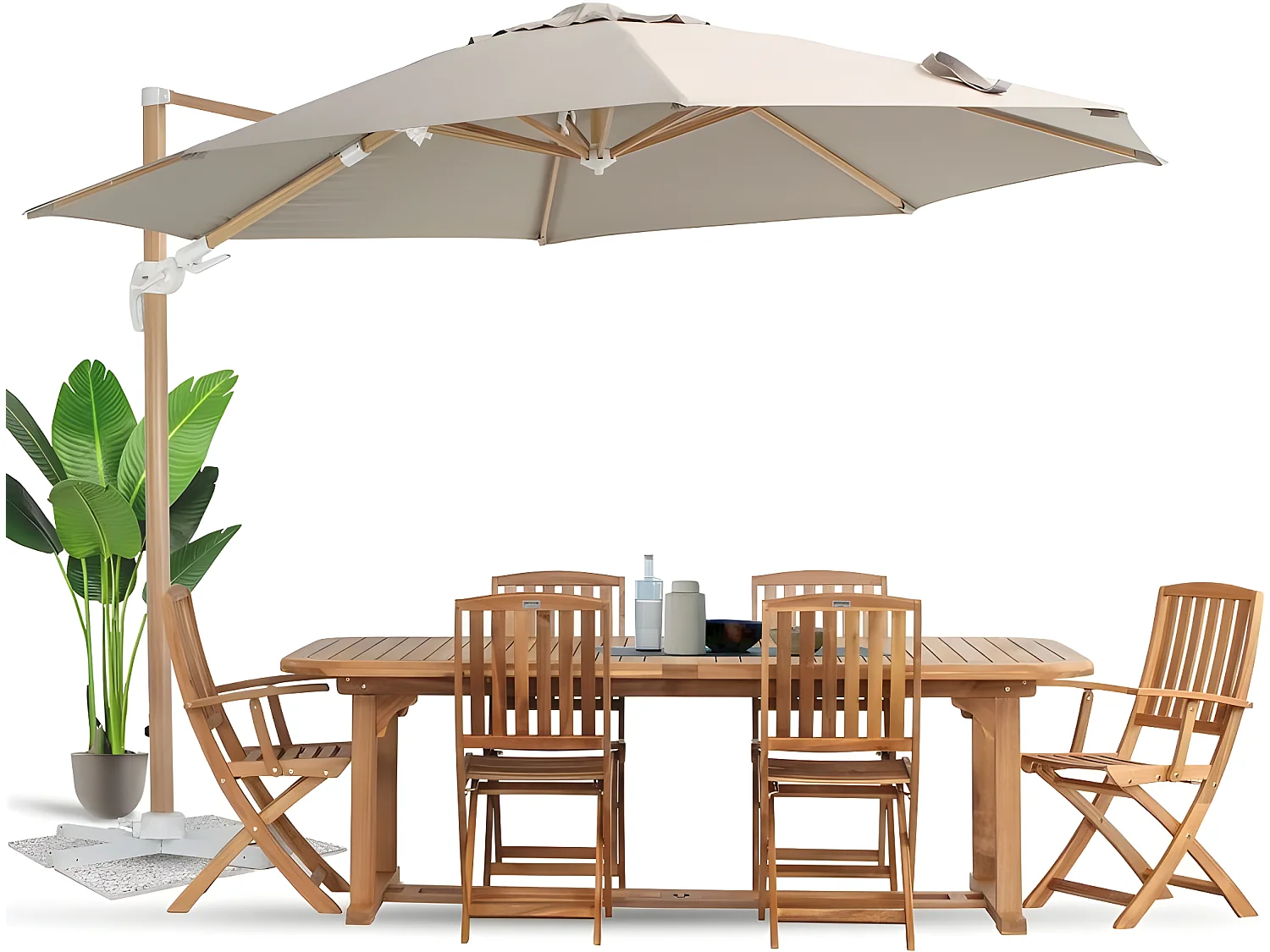 Estosa - Parasol de jardin en aluminium effet bois Roma Wood 3,5 m