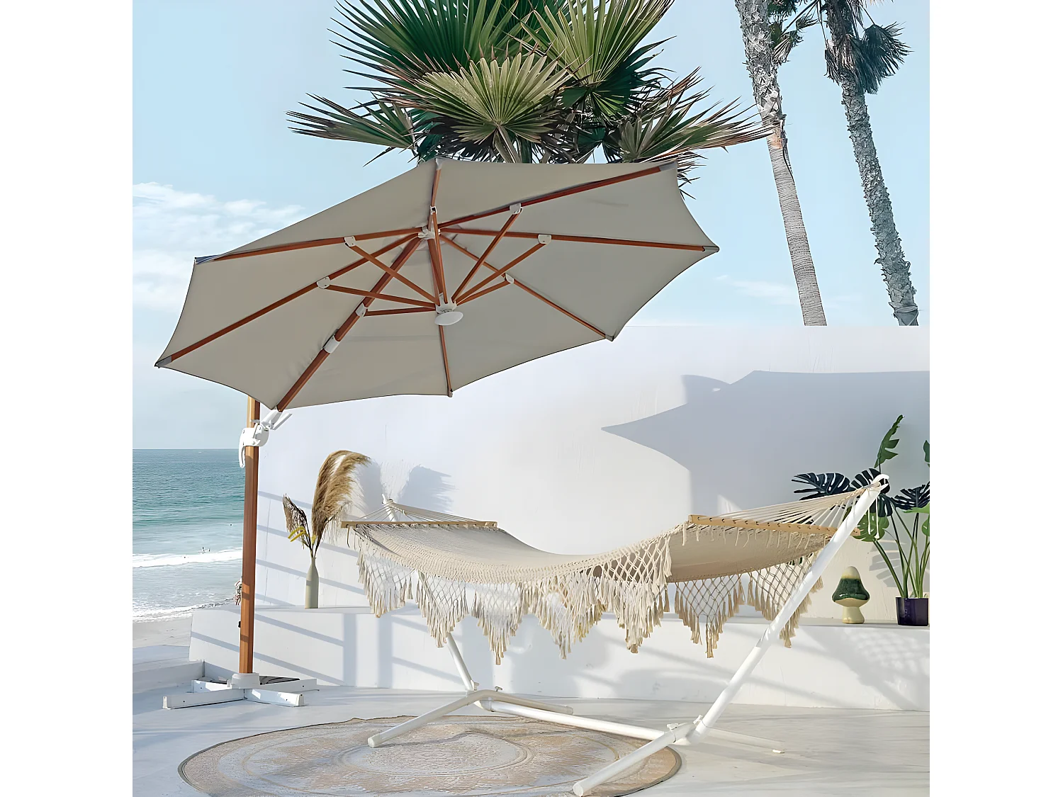 Estosa - Parasol de jardin en aluminium effet bois Roma Wood 3,5 m