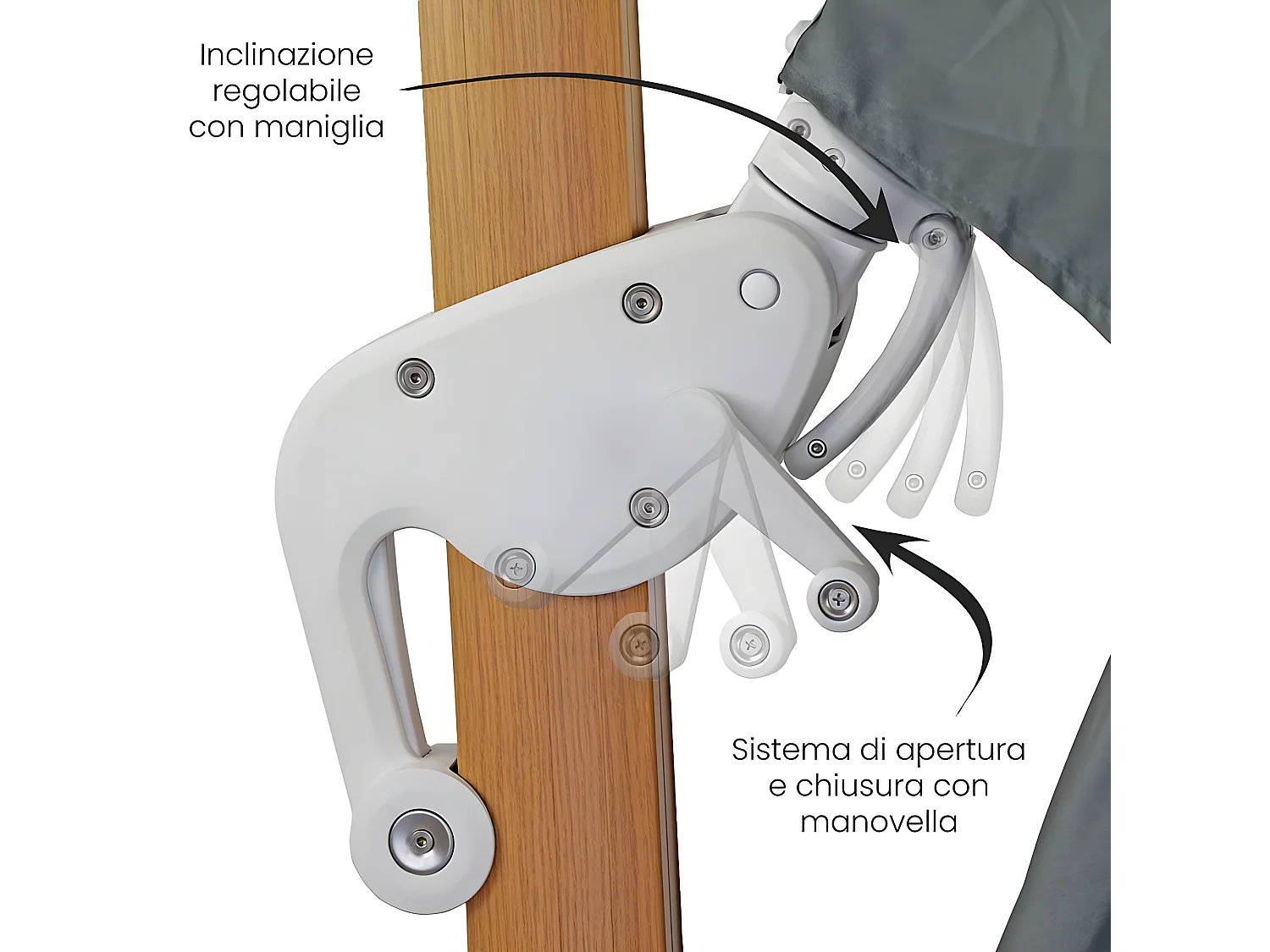 Estosa - Parasol de terrasse 4x4 à bras latéral Roma Wood, noir