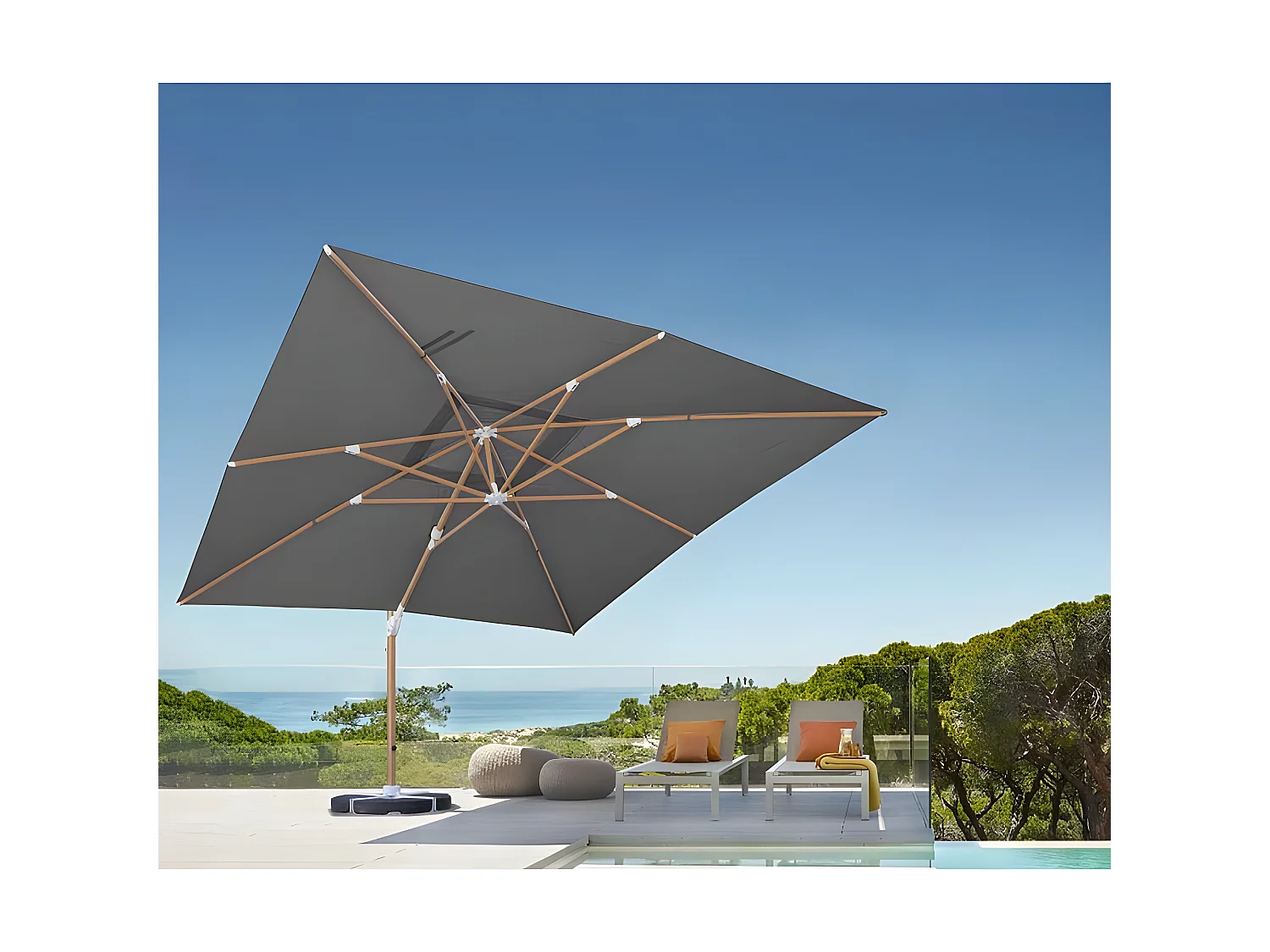 Estosa - Parasol de terrasse 4x4 à bras latéral Roma Wood, noir