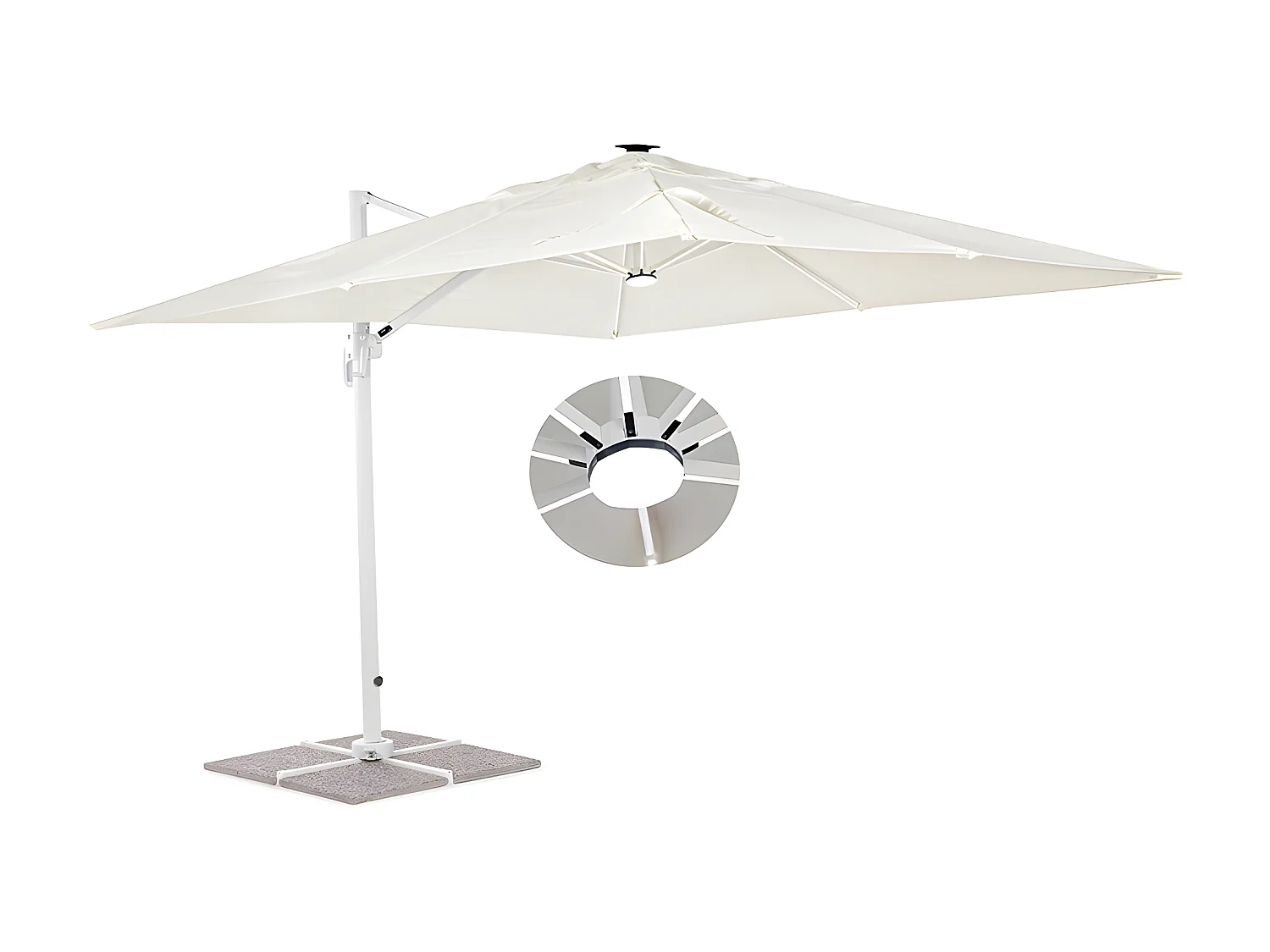 Estosa - Ombrellone da esterno Led 3x3 braccio laterale Roma Light bianco