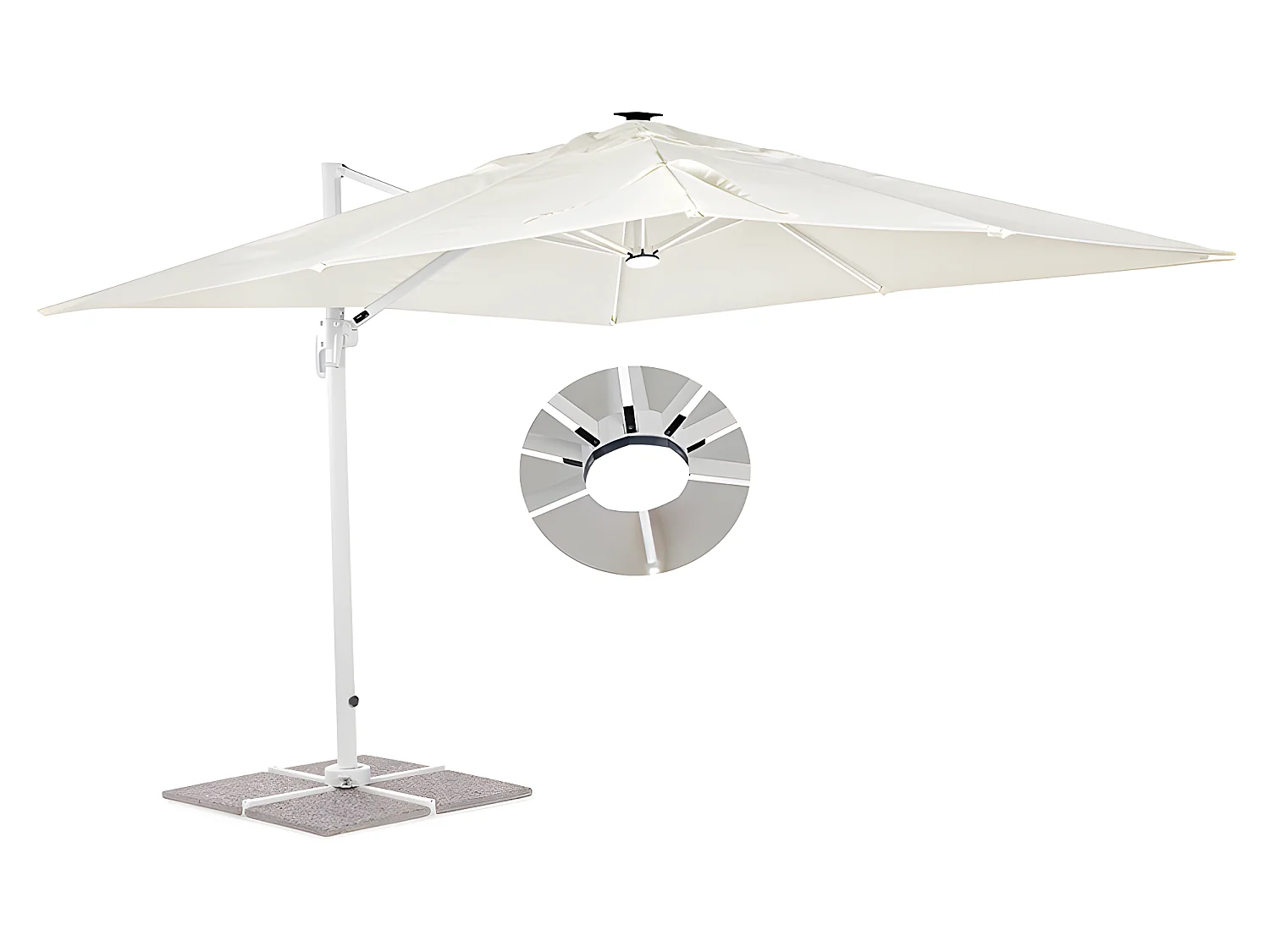 Estosa - Ombrellone da esterno Led 3x3 braccio laterale Roma Light bianco